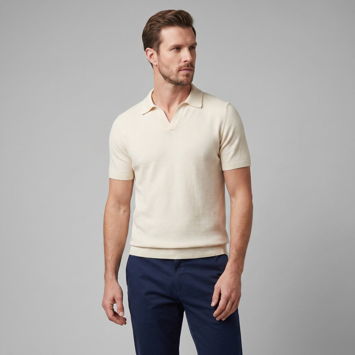 Zion Cotton Blend V-Neck Polo Shirt