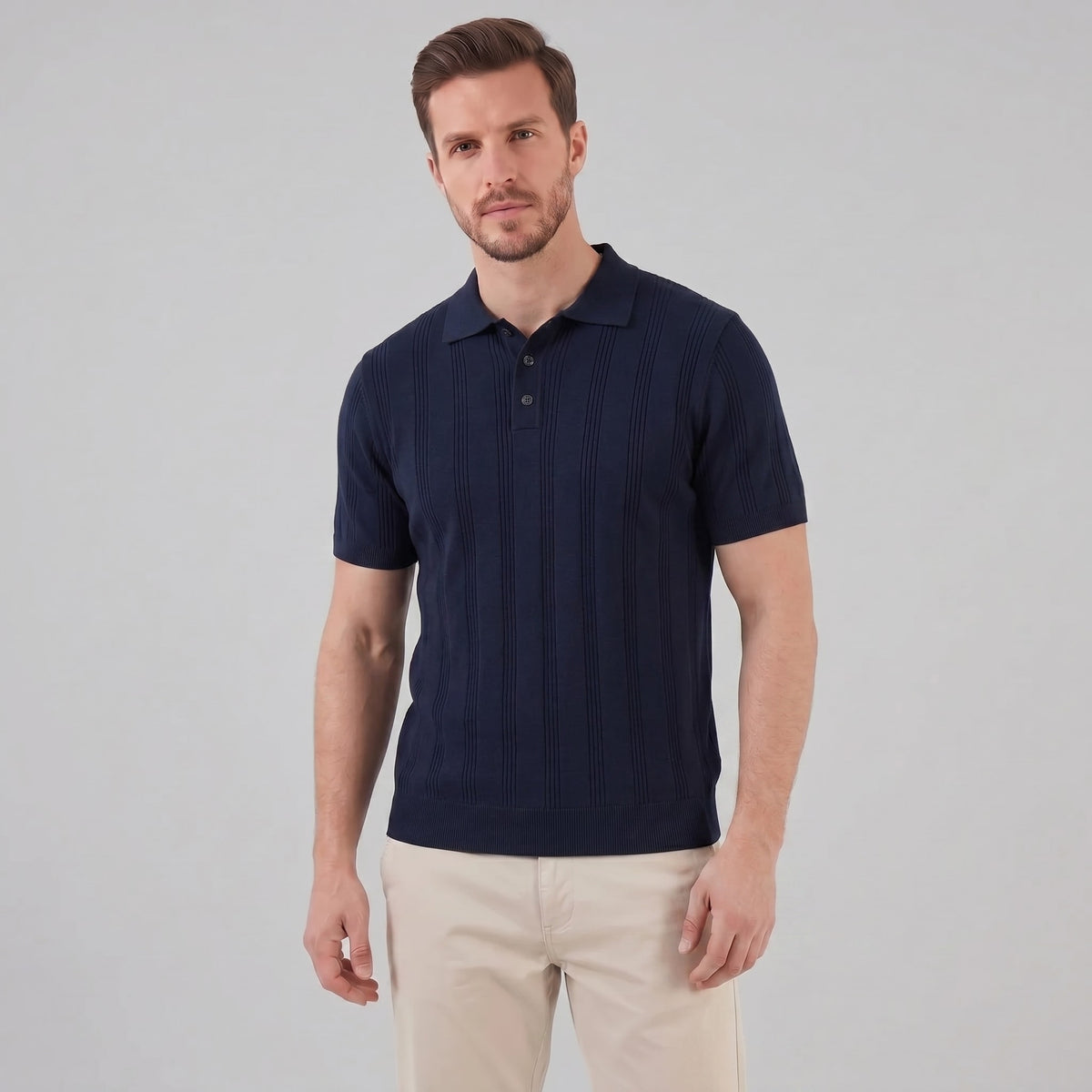 Adler Vertical Stripe Knit Polo