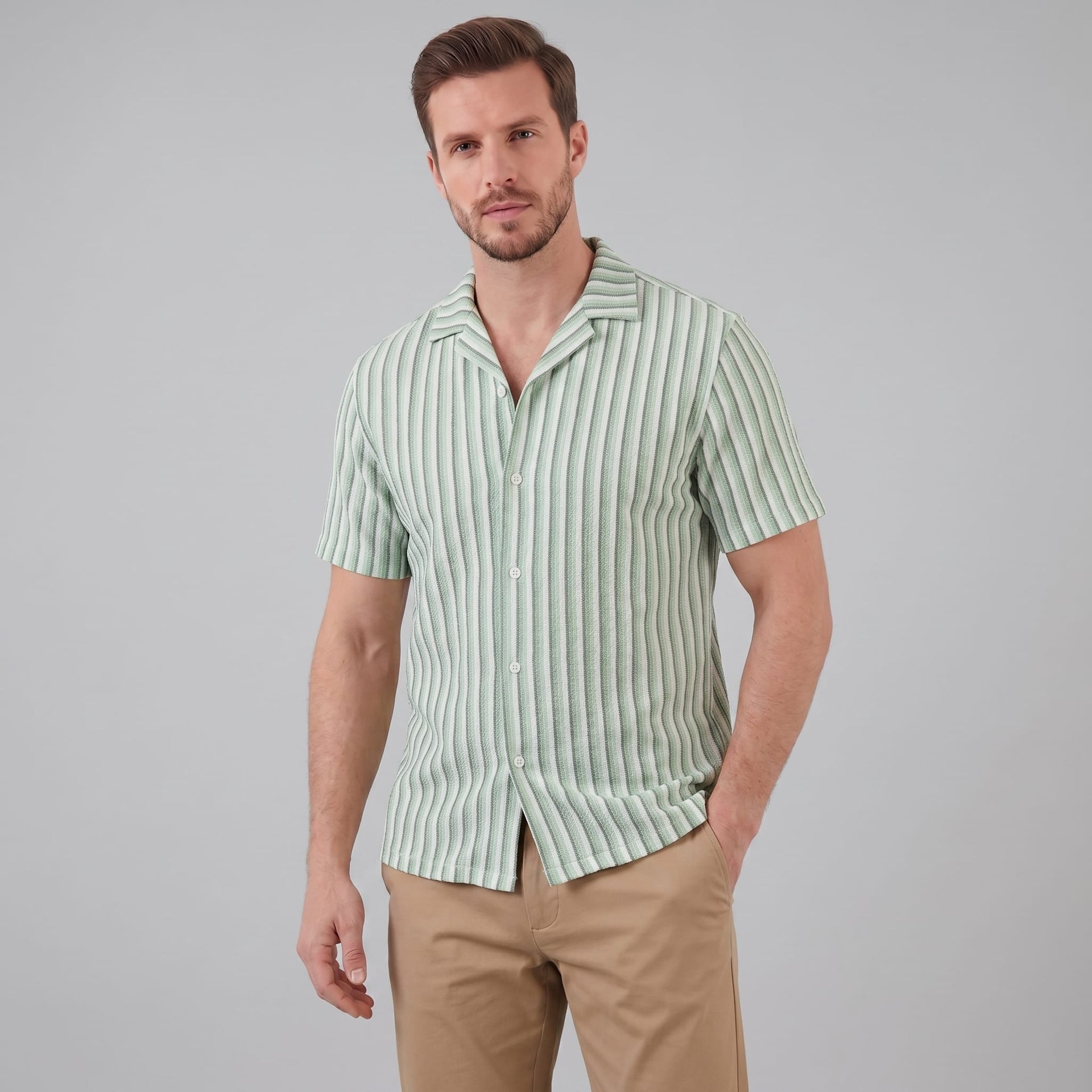 Orion Striped Knit Camp Collar Shirt
