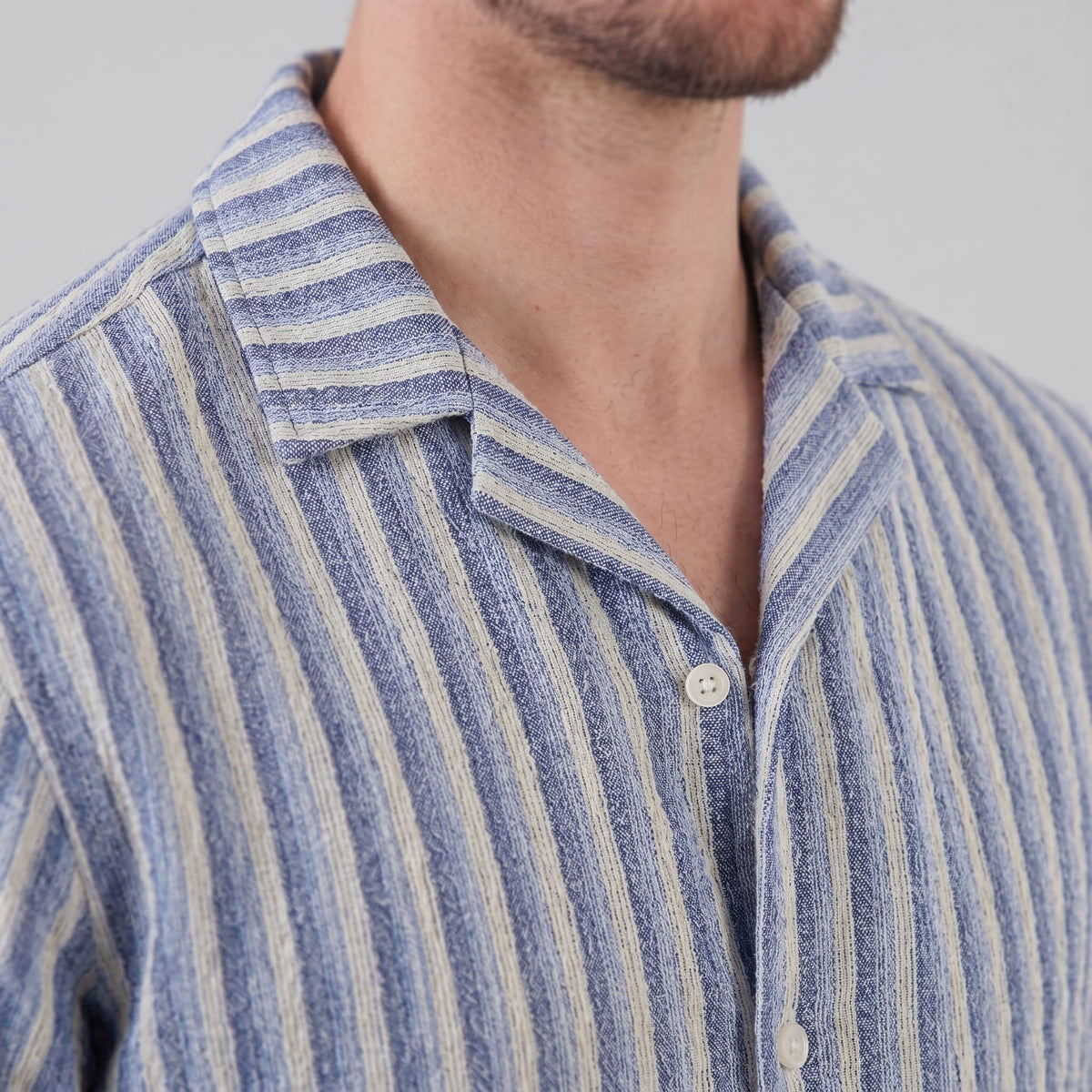 Orion Striped Knit Camp Collar Shirt