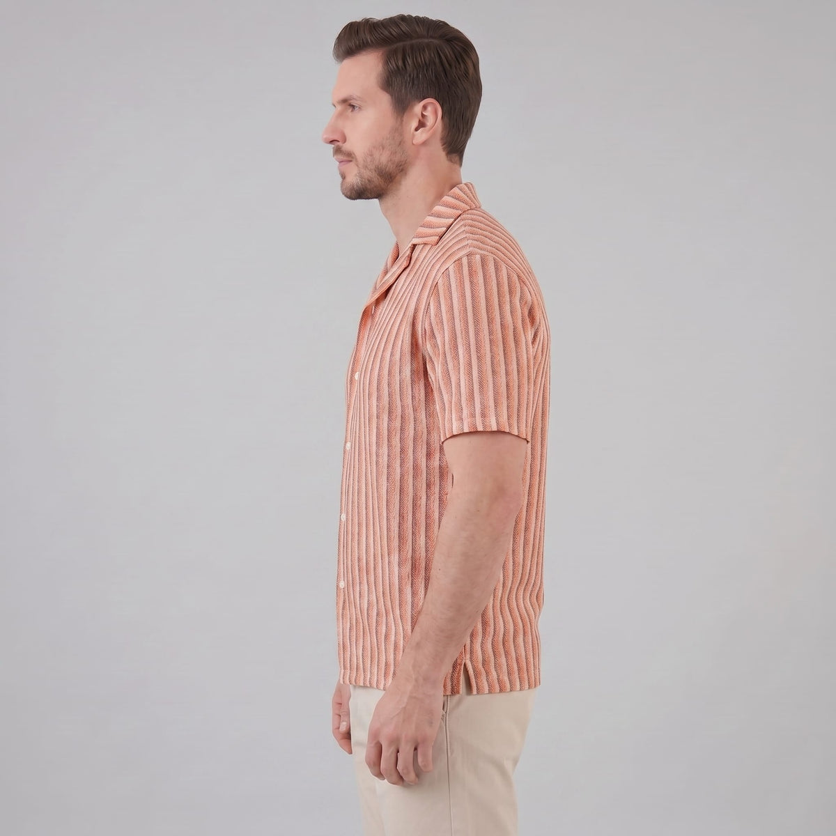 Orion Striped Knit Camp Collar Shirt