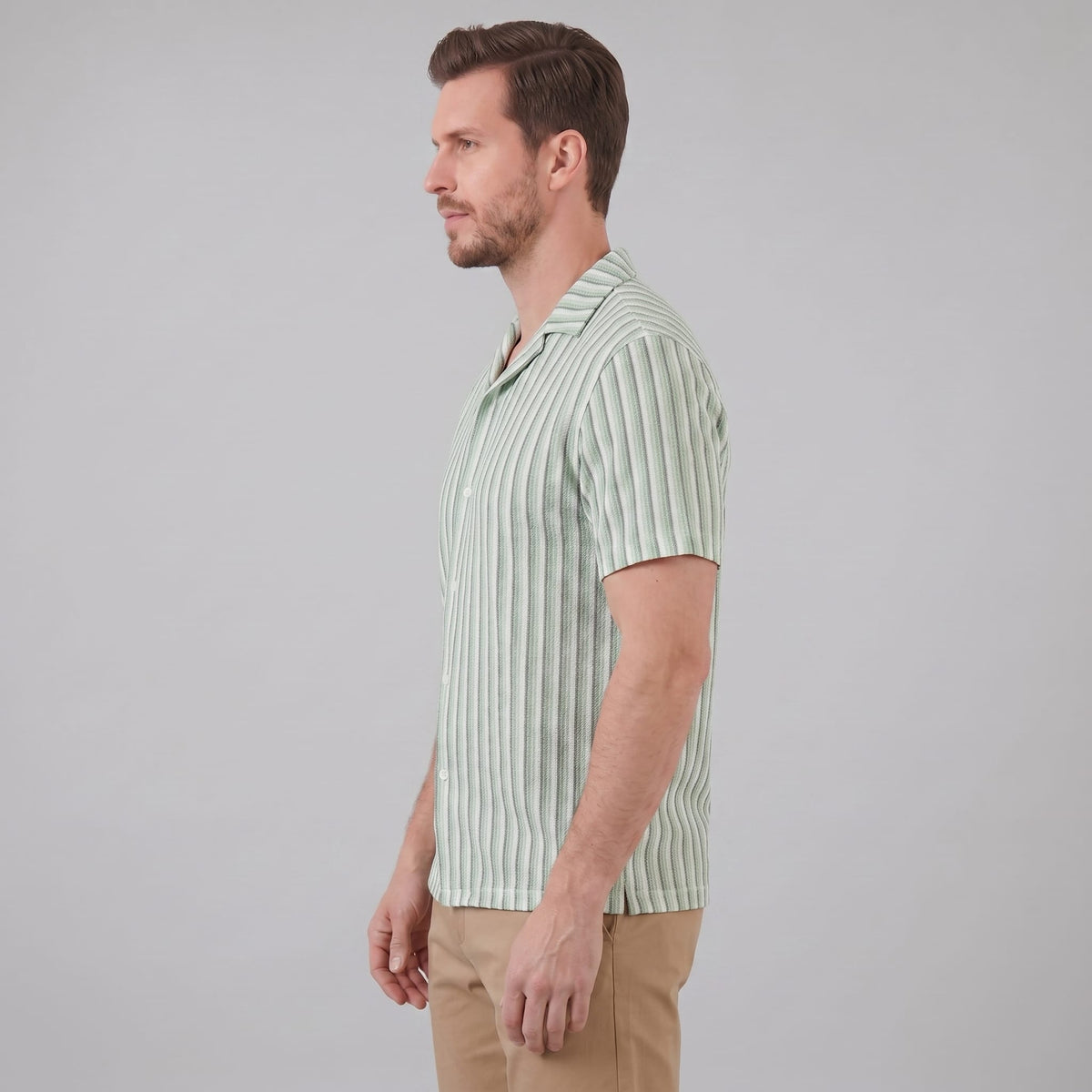 Orion Striped Knit Camp Collar Shirt