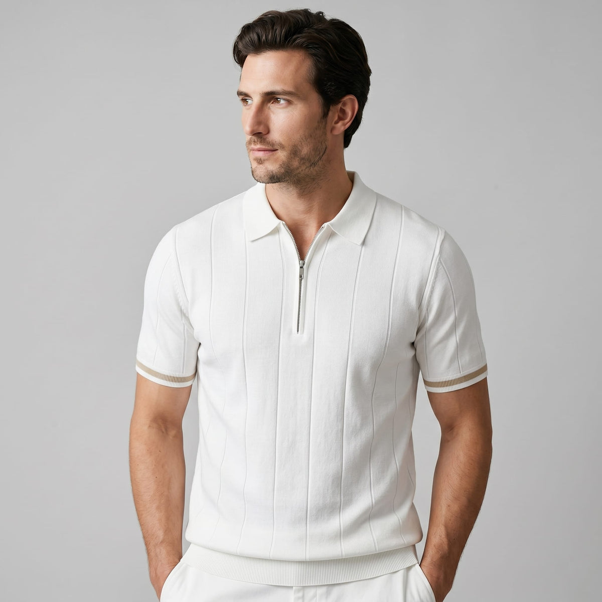 Ansel Ribbed Quarter Zip Polo_1
