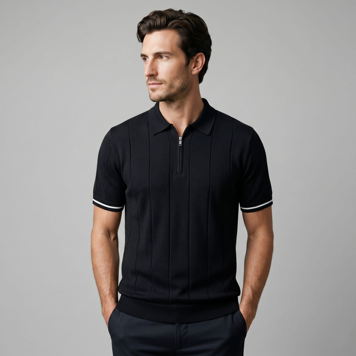 Ansel Ribbed Quarter Zip Polo
