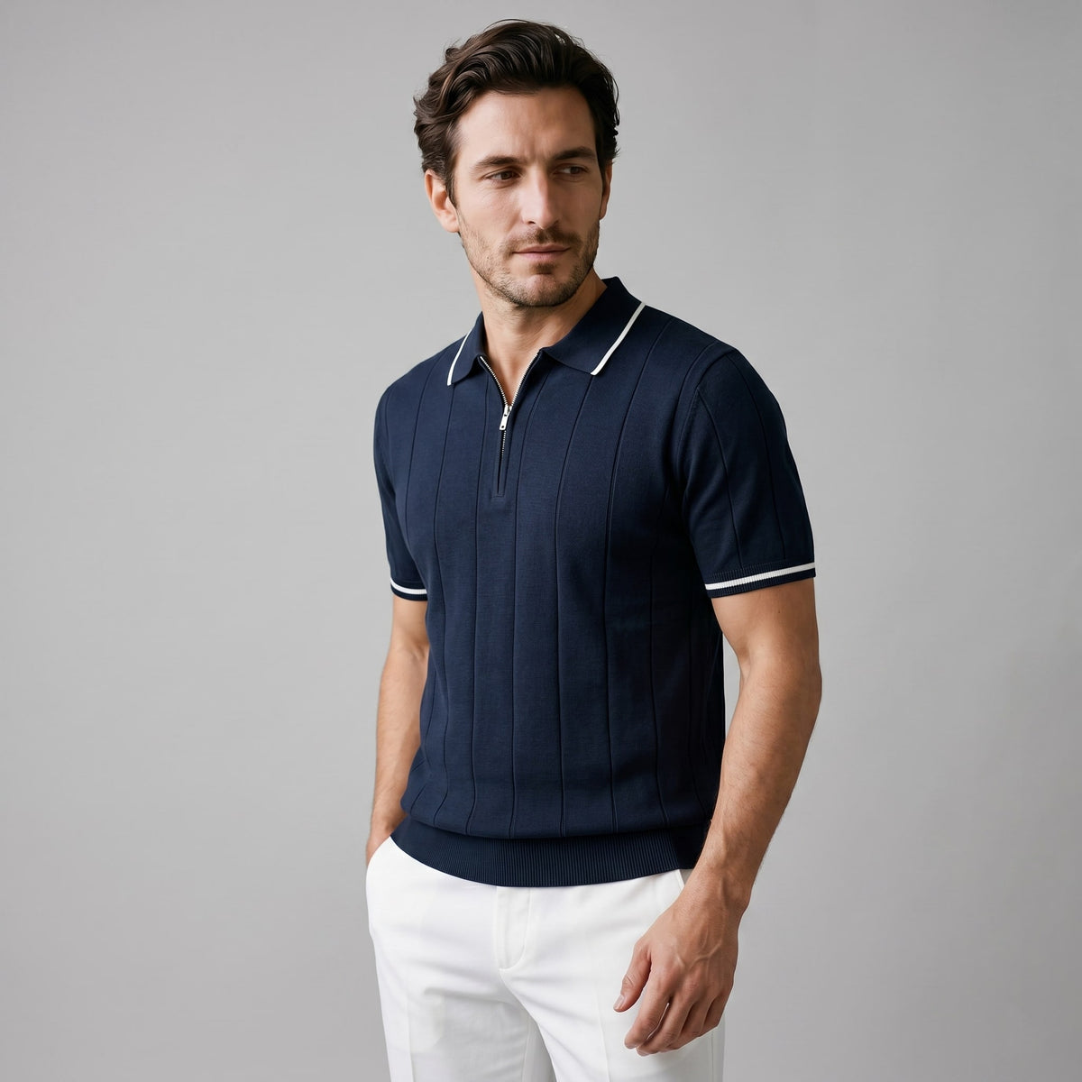 Ansel Ribbed Quarter Zip Polo