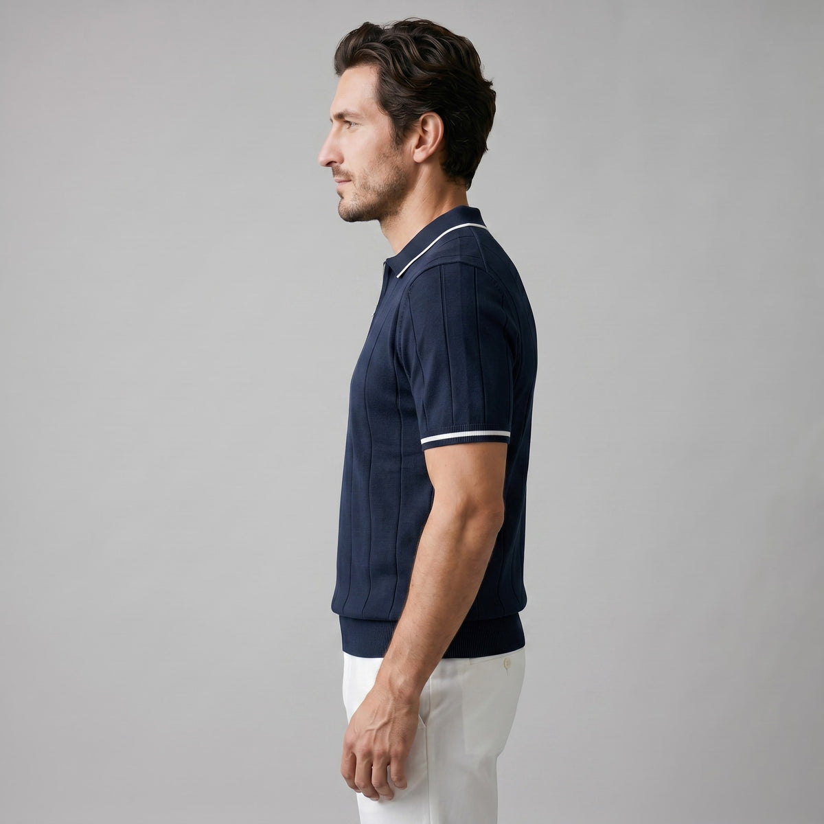 Ansel Ribbed Quarter Zip Polo
