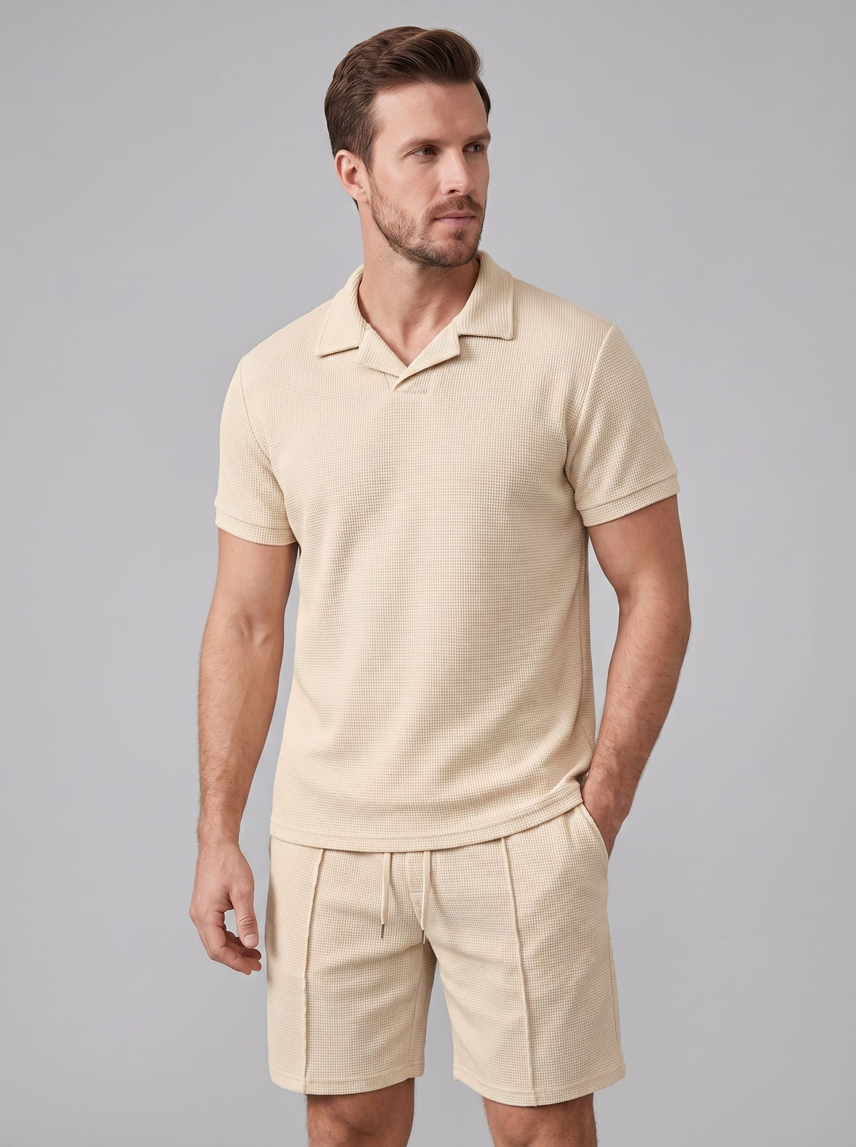 Dylan Waffle Knit Polo and Shorts Set_7