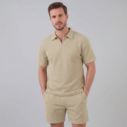Easton Waffle Knit Half Zip Polo and Shorts Set_1