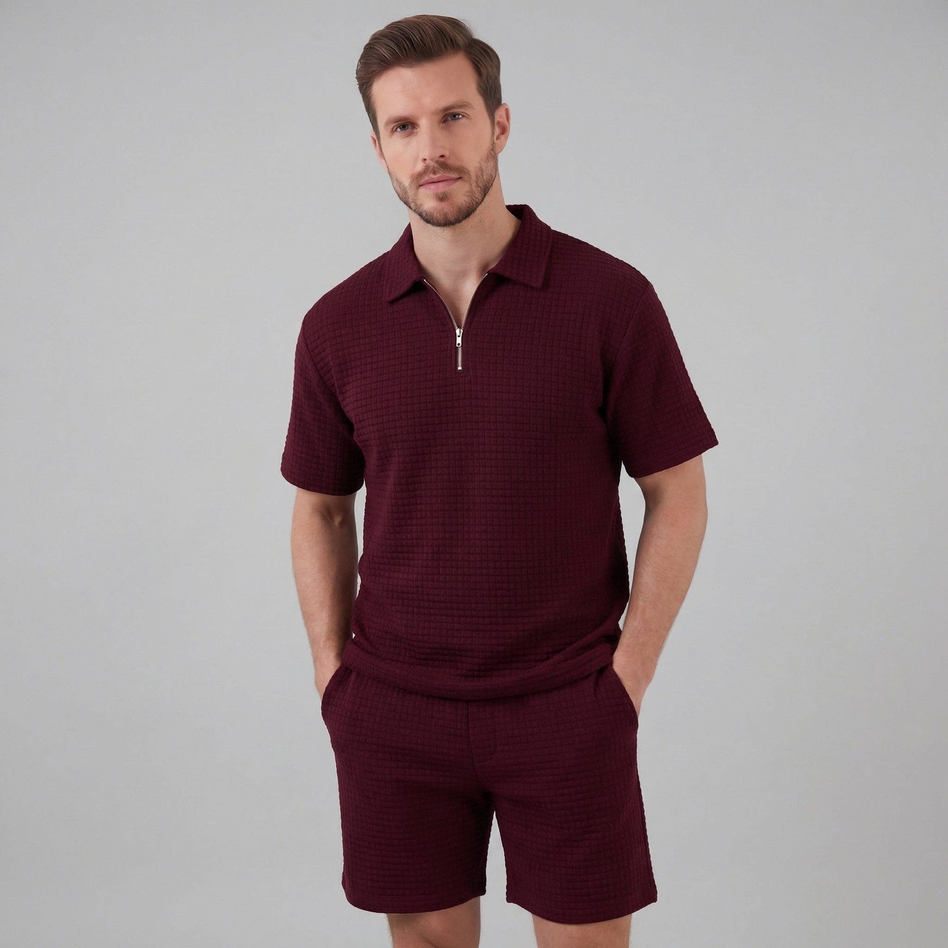 Easton Waffle Knit Half Zip Polo and Shorts Set