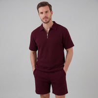 Easton Waffle Knit Half Zip Polo and Shorts Set