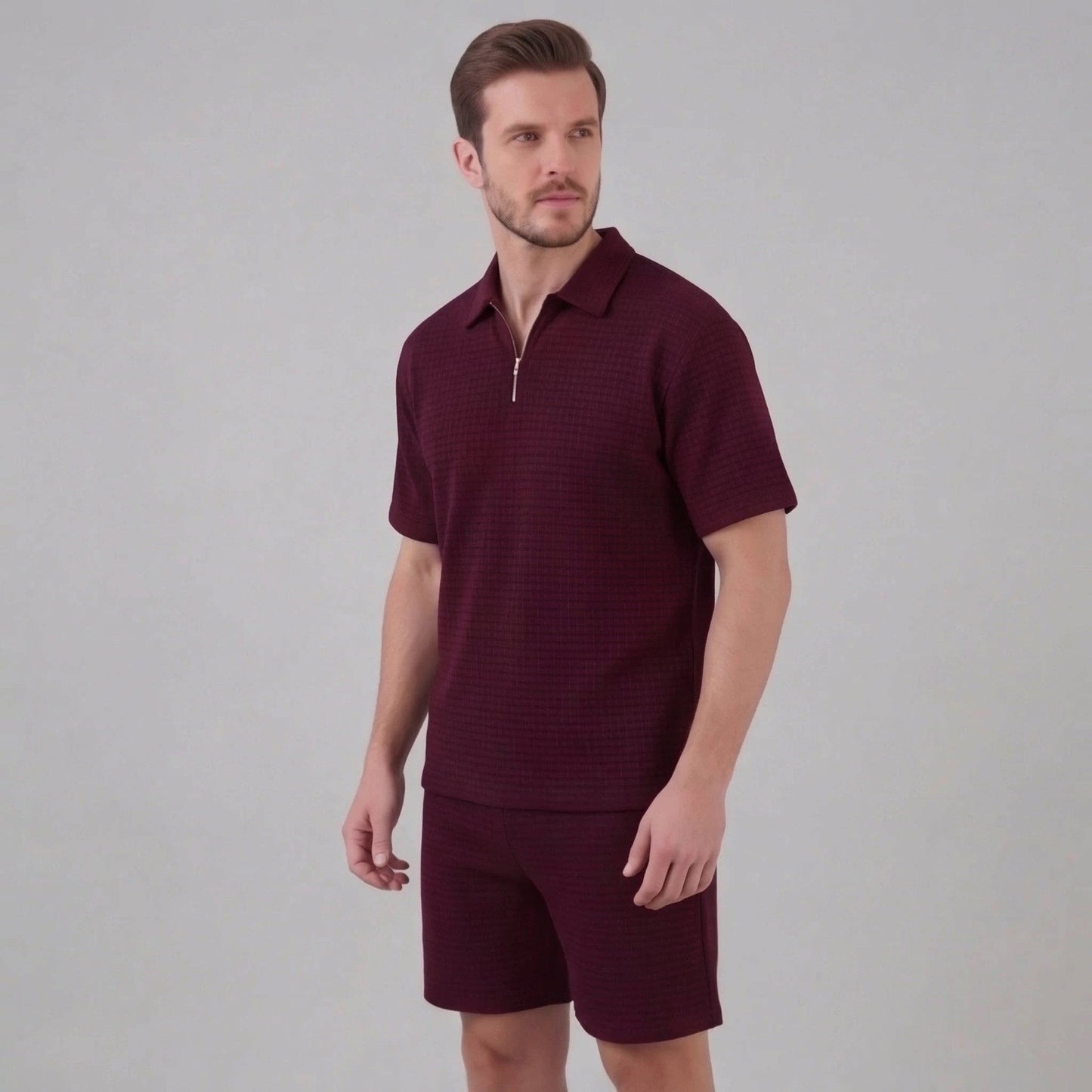 Easton Waffle Knit Half Zip Polo and Shorts Set_13