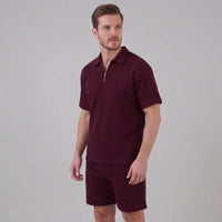Easton Waffle Knit Half Zip Polo and Shorts Set