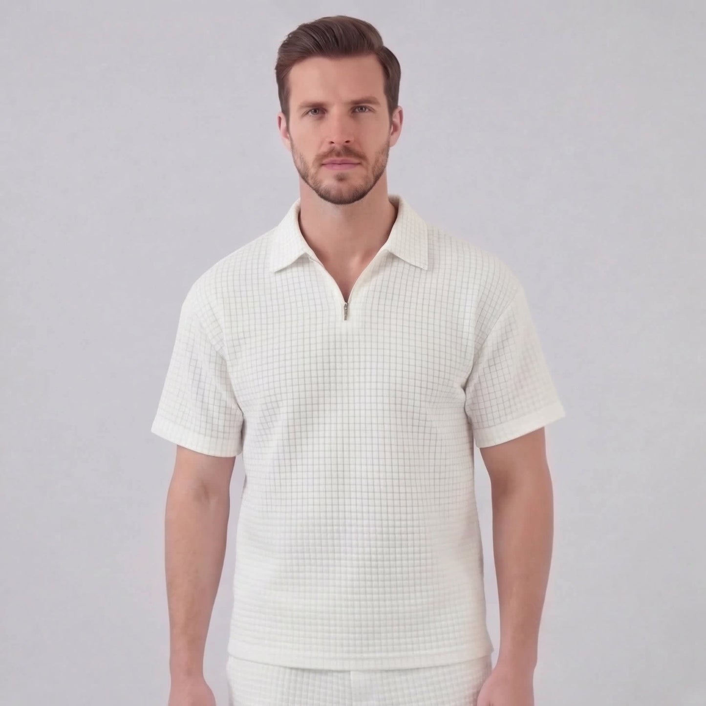 Easton Waffle Knit Half Zip Polo and Shorts Set_16