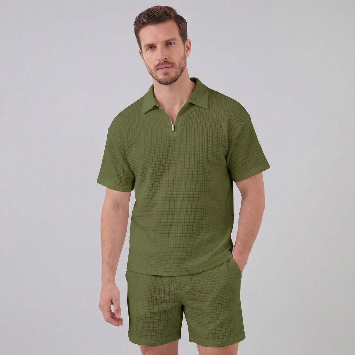 Easton Waffle Knit Half Zip Polo and Shorts Set_17