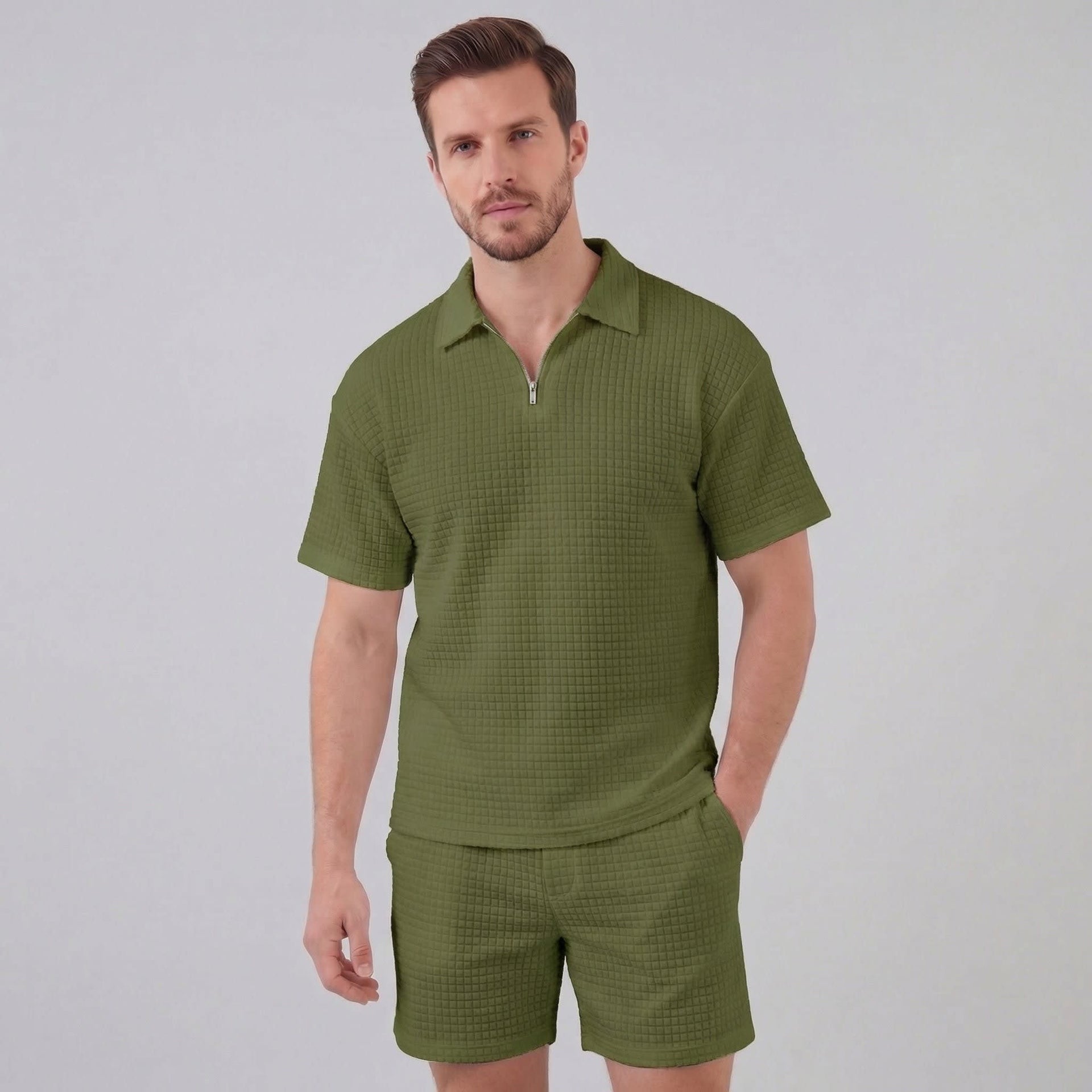 Easton Waffle Knit Half Zip Polo and Shorts Set