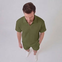 Easton Waffle Knit Half Zip Polo and Shorts Set