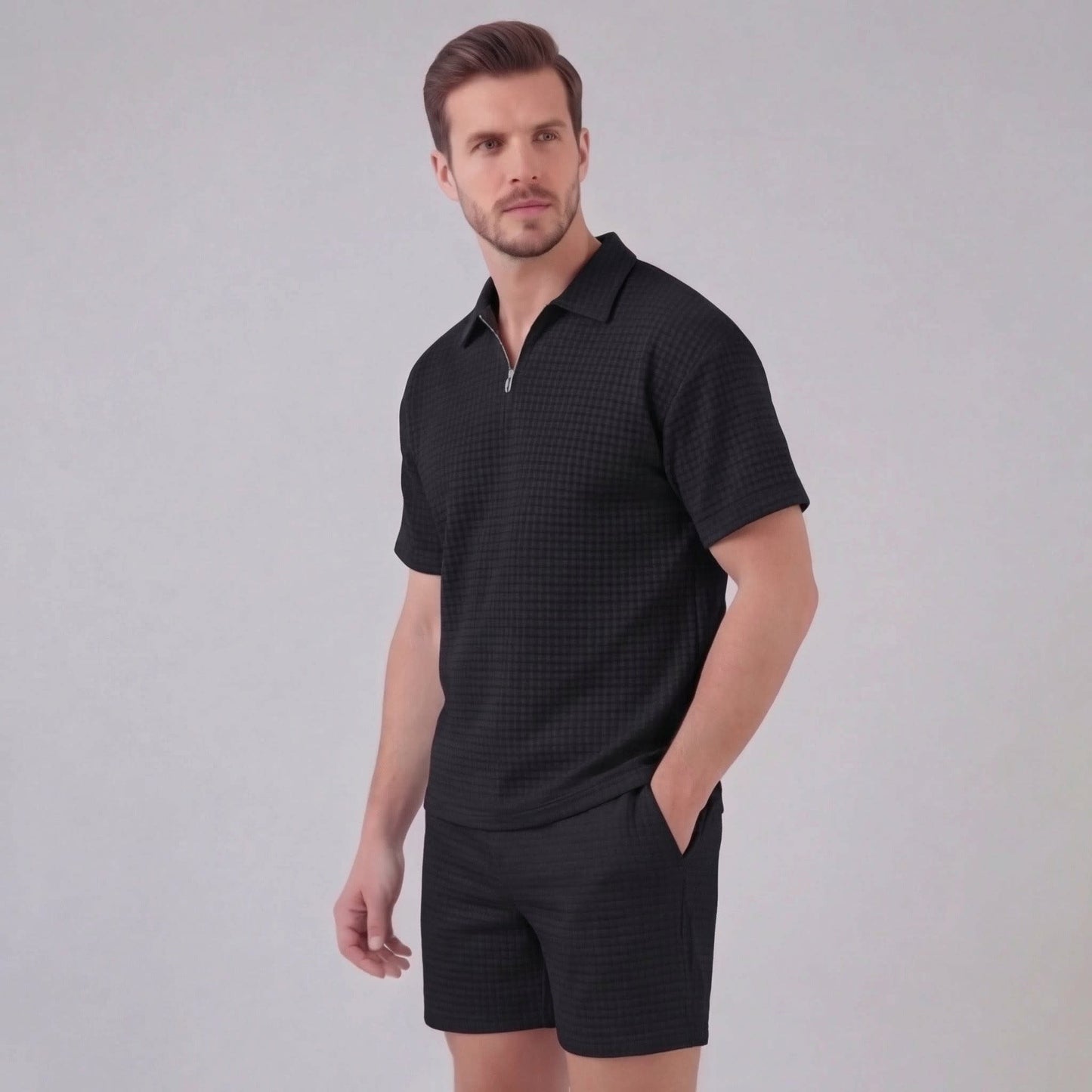 Easton Waffle Knit Half Zip Polo and Shorts Set_21