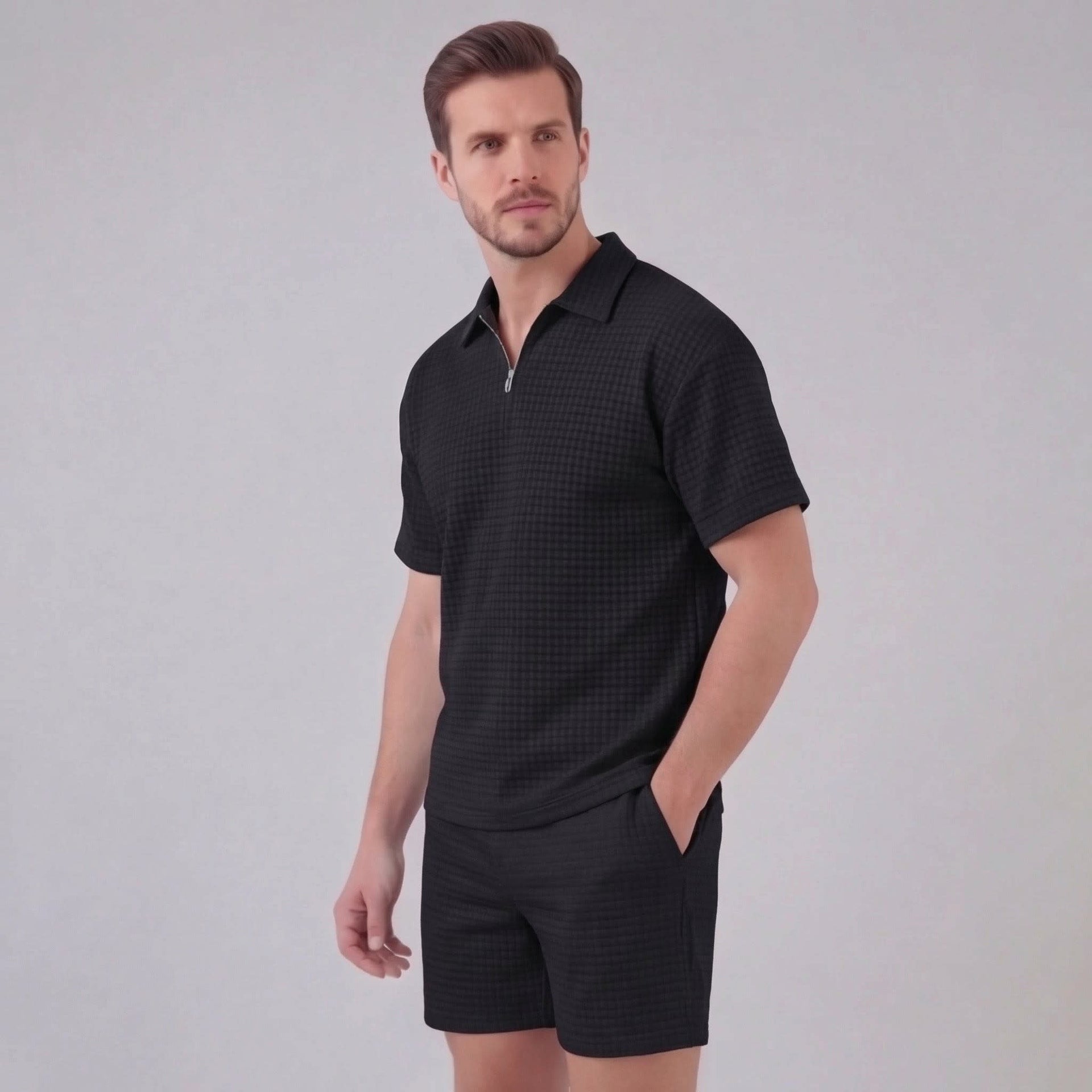 Easton Waffle Knit Half Zip Polo and Shorts Set