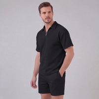 Easton Waffle Knit Half Zip Polo and Shorts Set