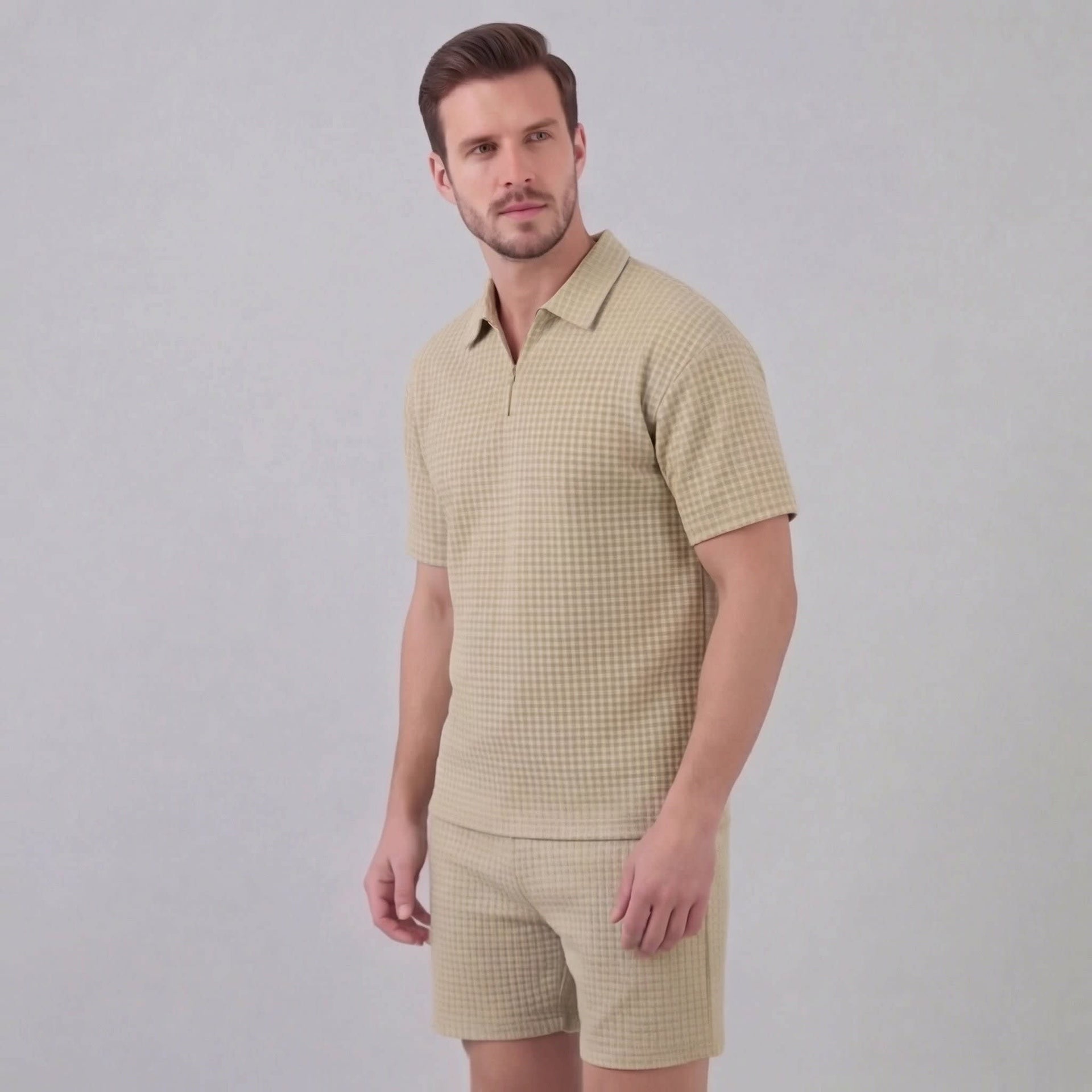 Easton Waffle Knit Half Zip Polo and Shorts Set