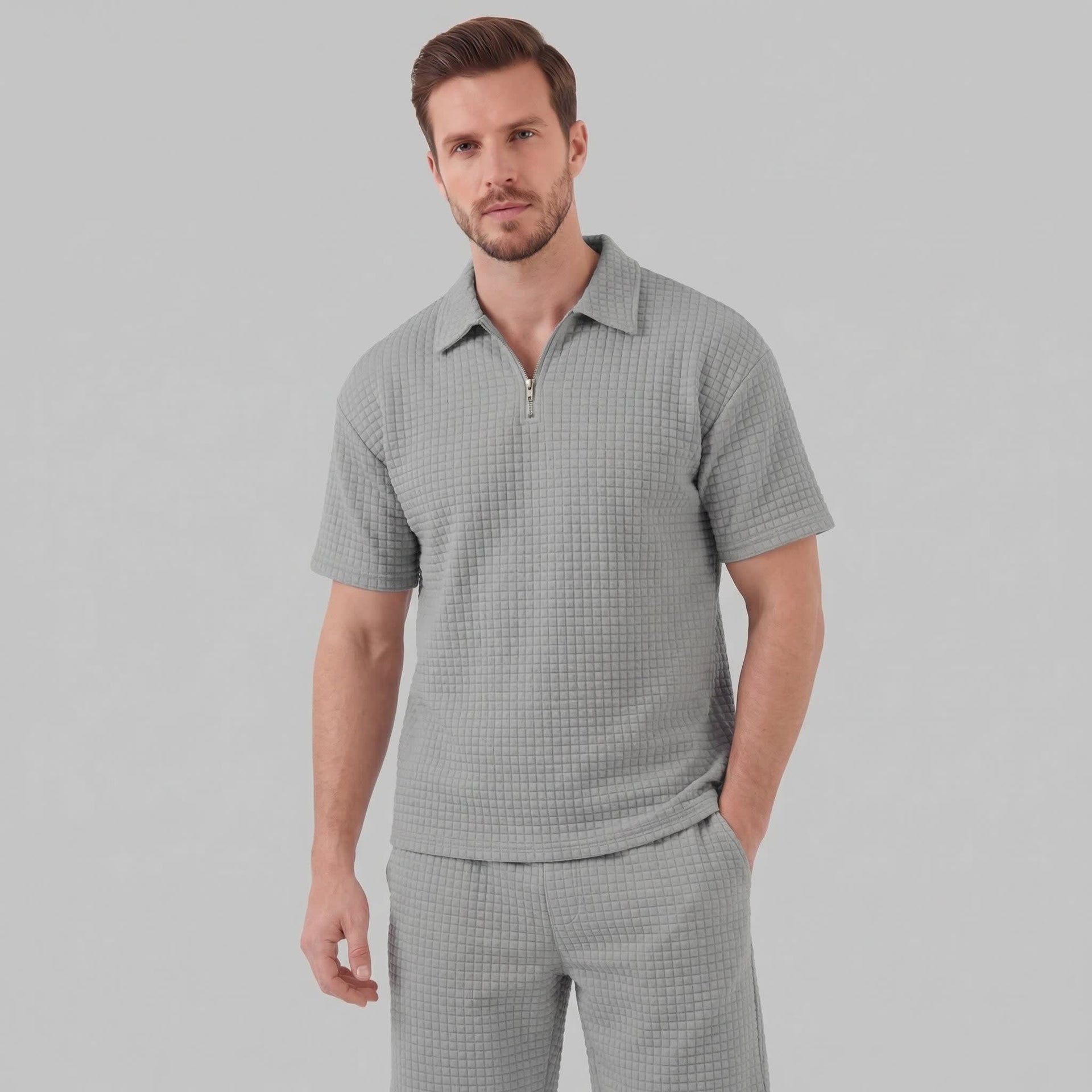 Easton Waffle Knit Half Zip Polo and Shorts Set