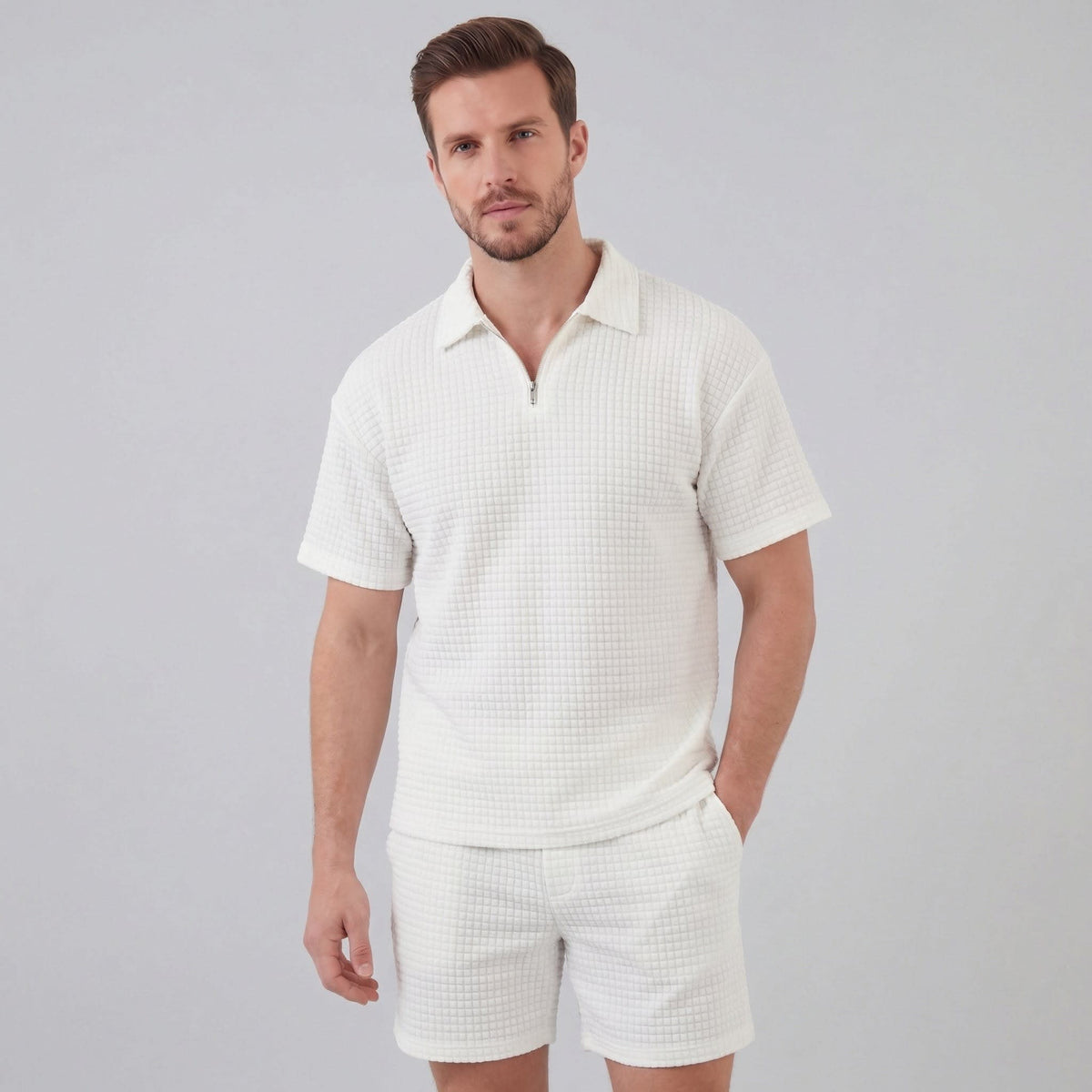 Easton Waffle Knit Half Zip Polo and Shorts Set