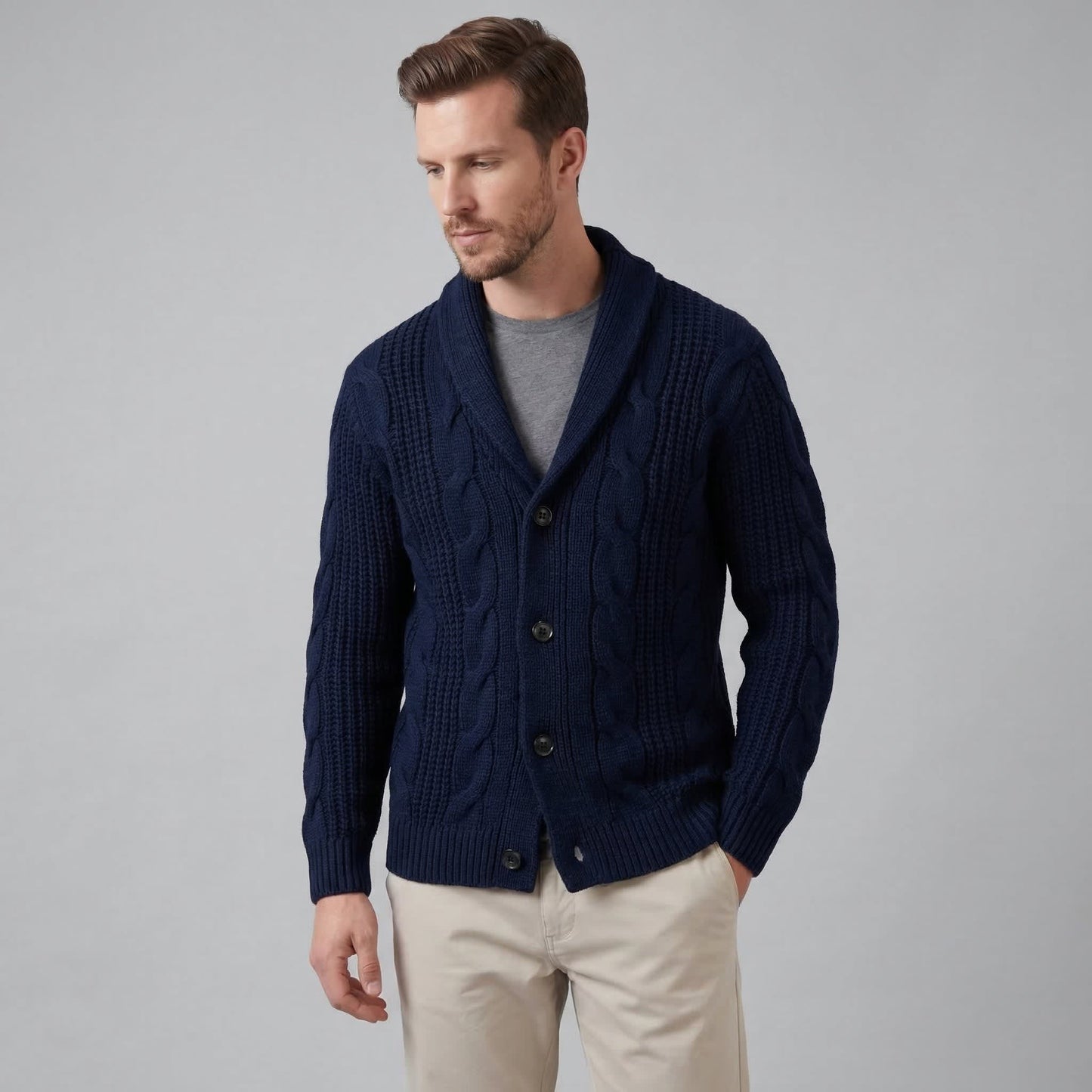 Jefferson Cable Knit Shawl Collar Cardigan_1