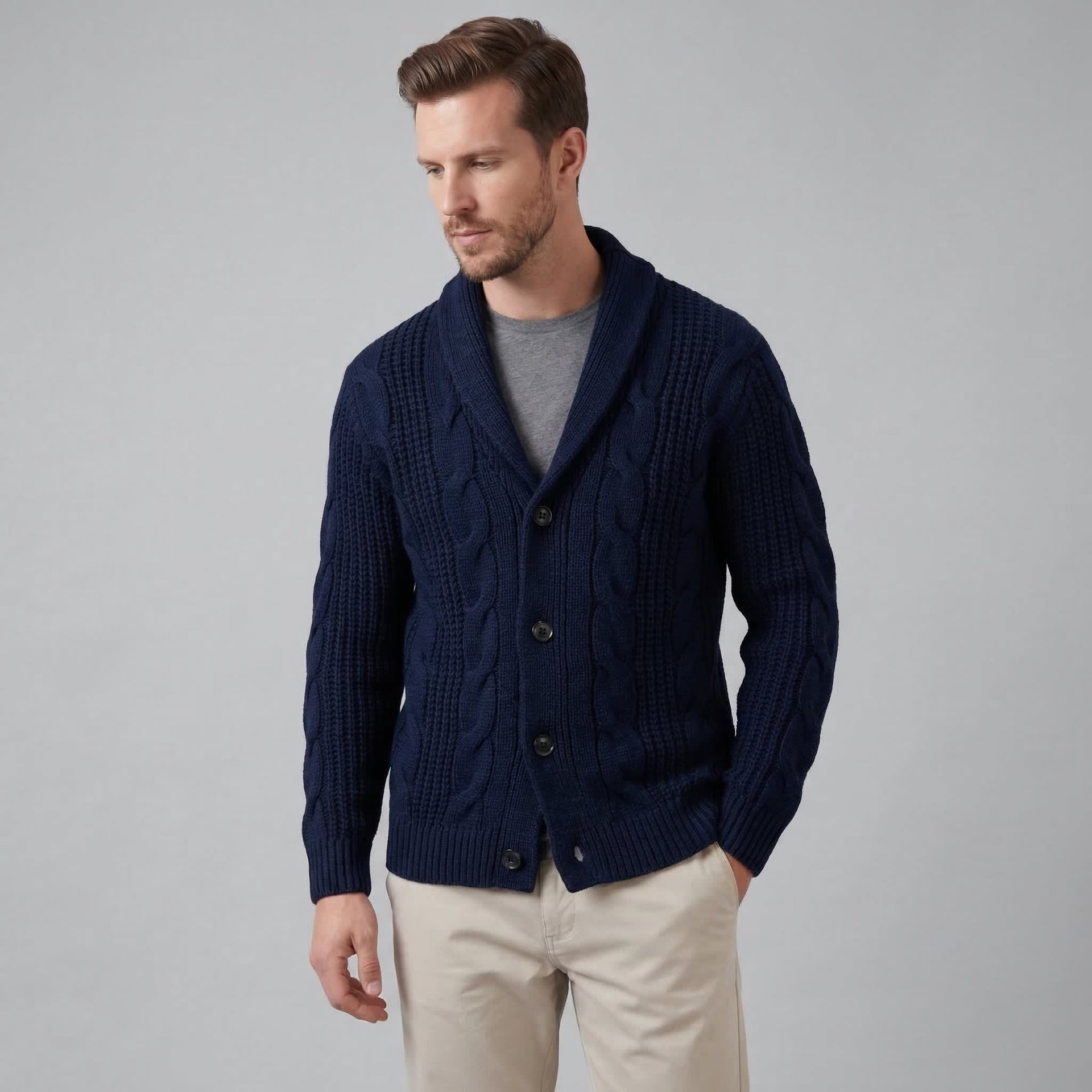 Jefferson Cable Knit Shawl Collar Cardigan