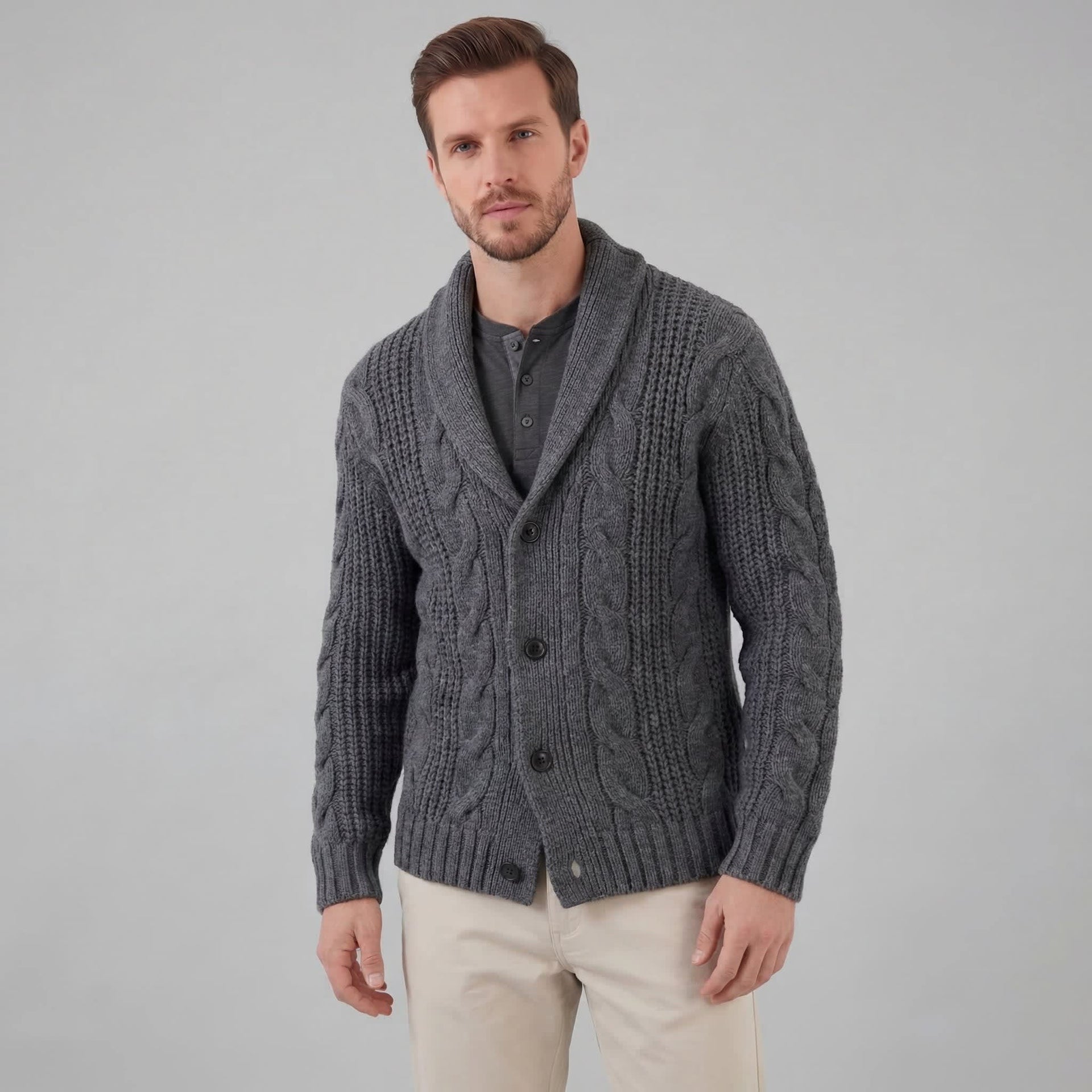 Jefferson Cable Knit Shawl Collar Cardigan