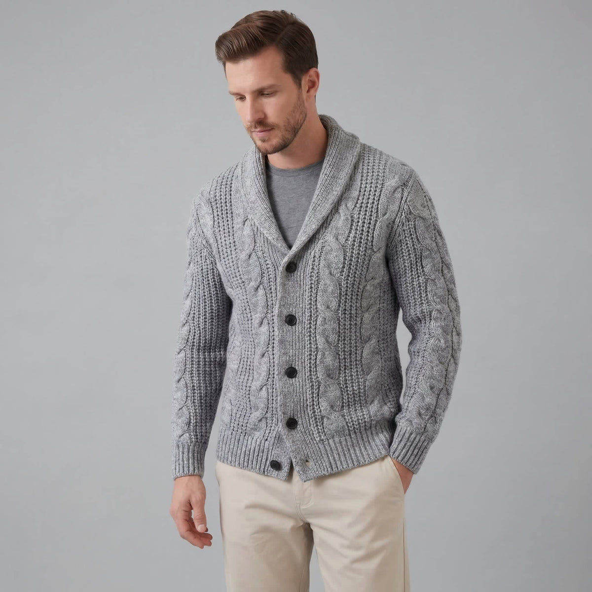 Jefferson Cable Knit Shawl Collar Cardigan_16