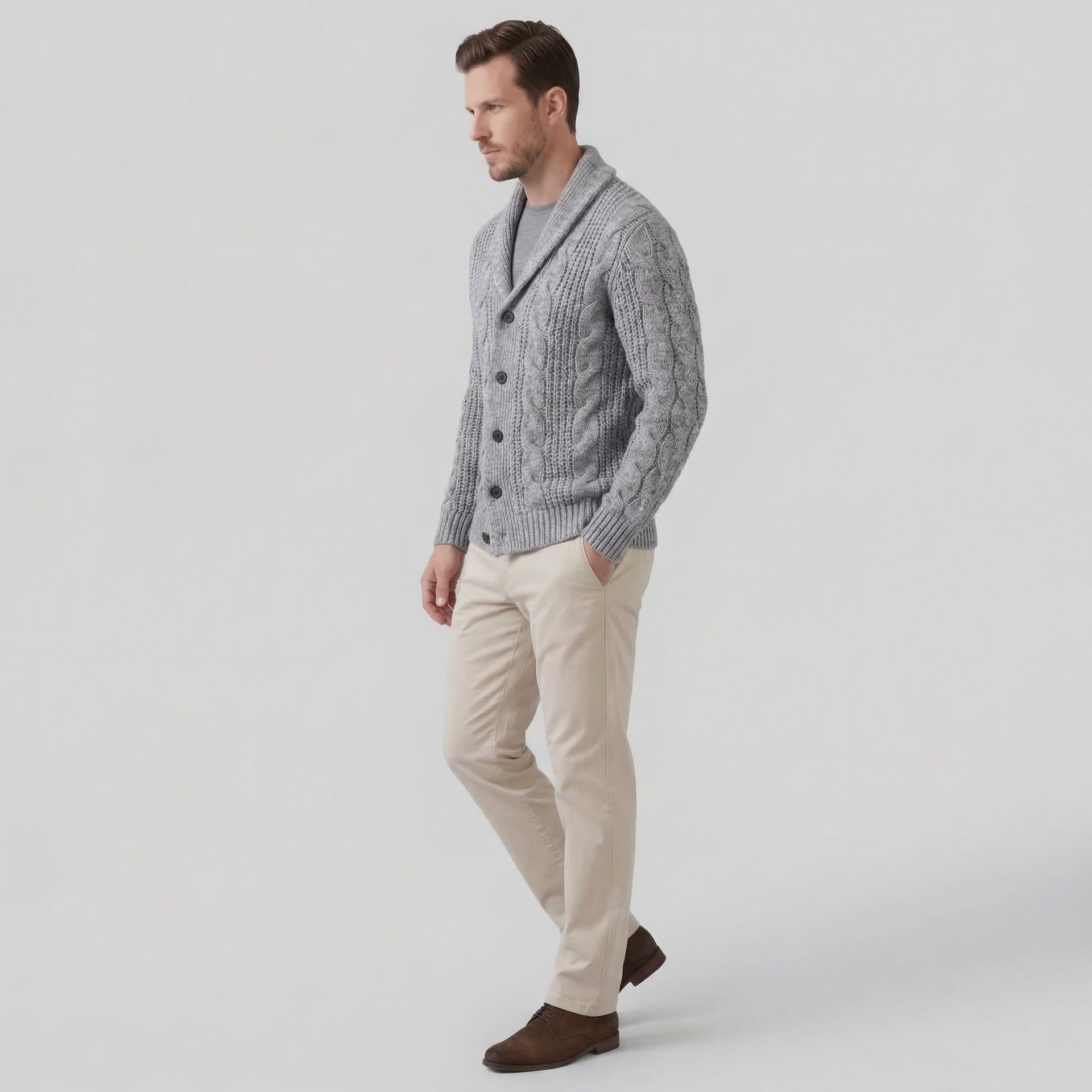 Jefferson Cable Knit Shawl Collar Cardigan