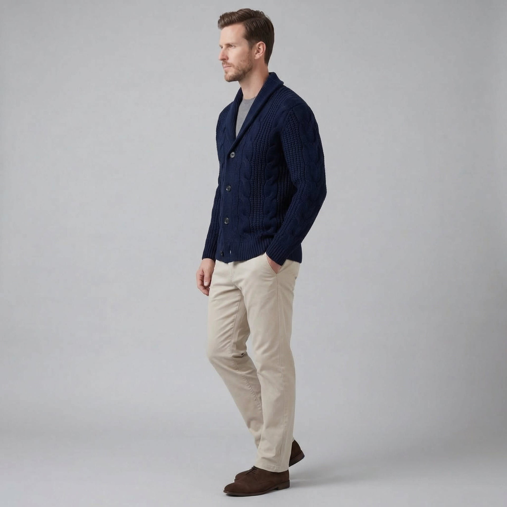 Jefferson Cable Knit Shawl Collar Cardigan