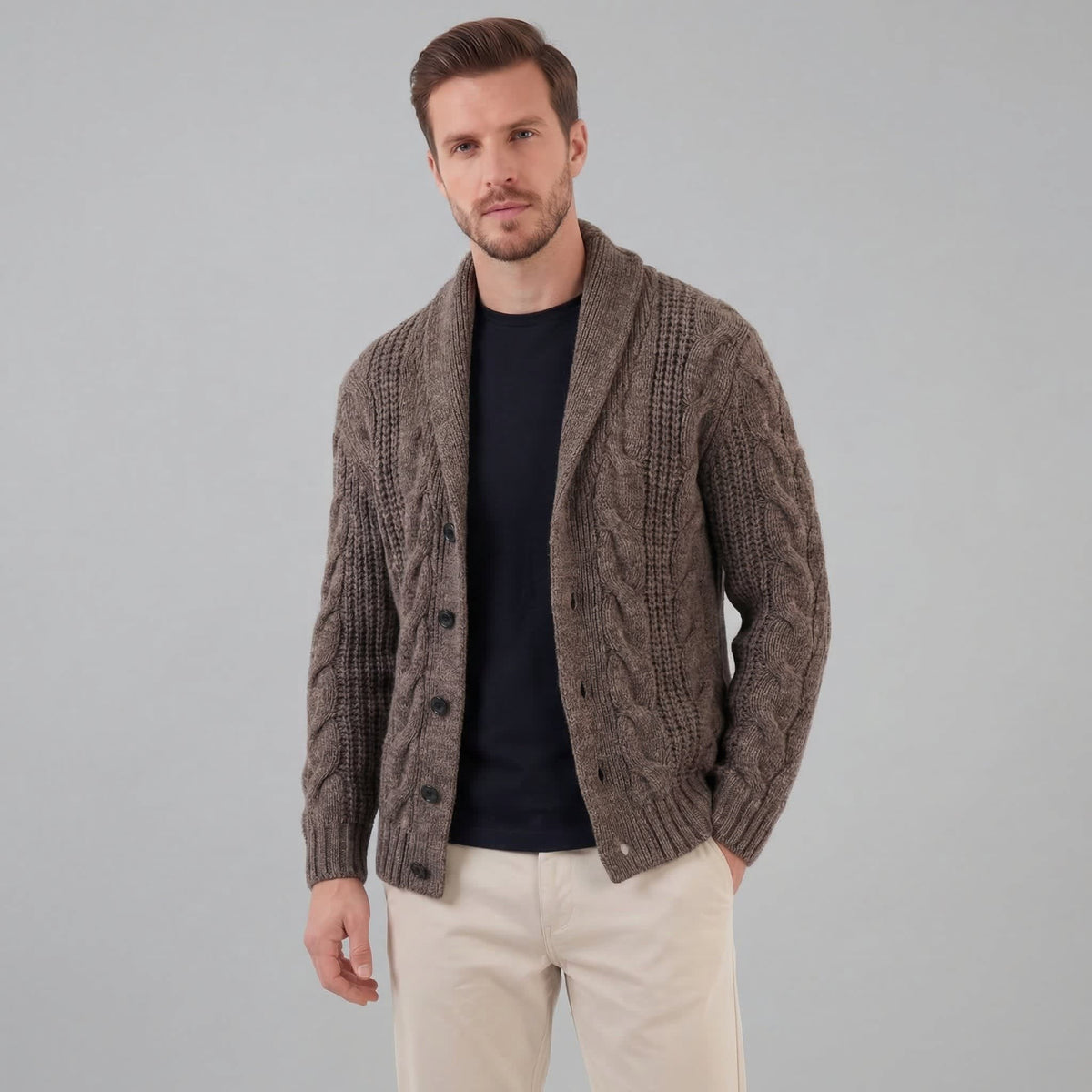Jefferson Cable Knit Shawl Collar Cardigan_6