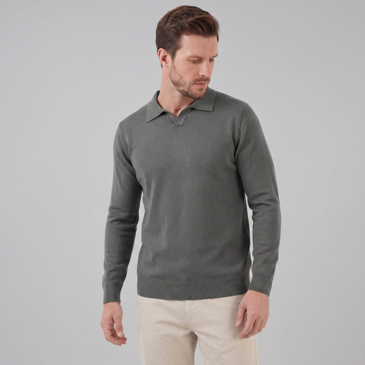 Boone Wool Long Sleeve Polo
