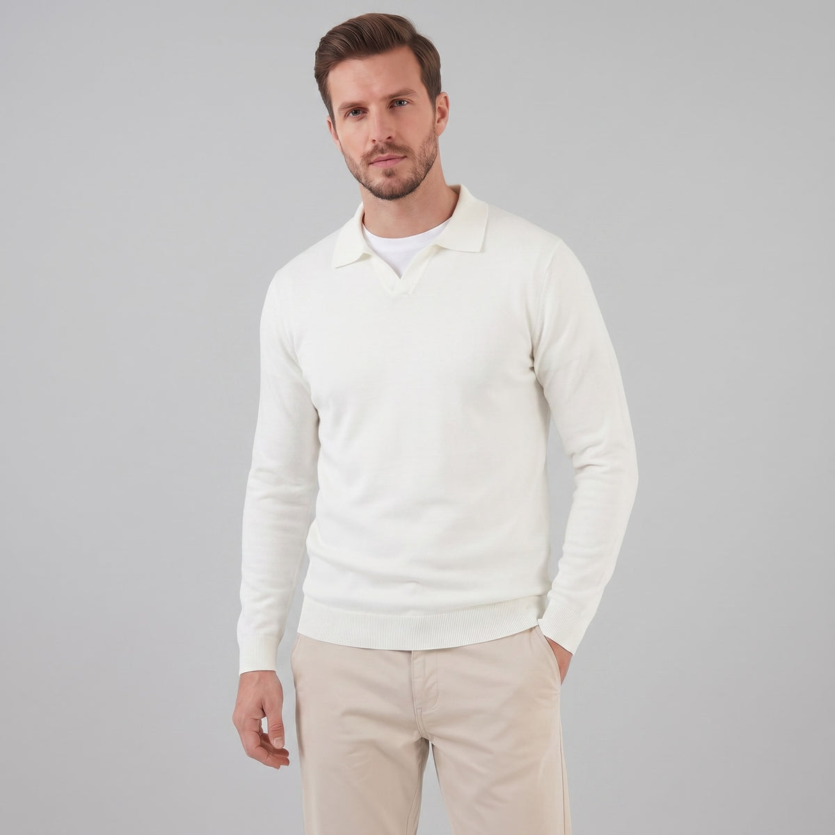 Boone Wool Long Sleeve Polo