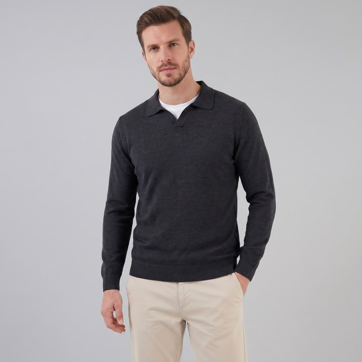 Boone Wool Long Sleeve Polo