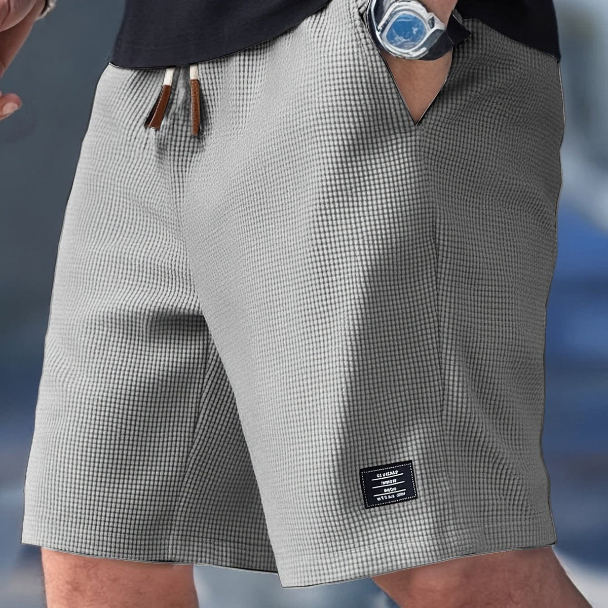 Ezra Waffle Texture Drawstring Shorts_5