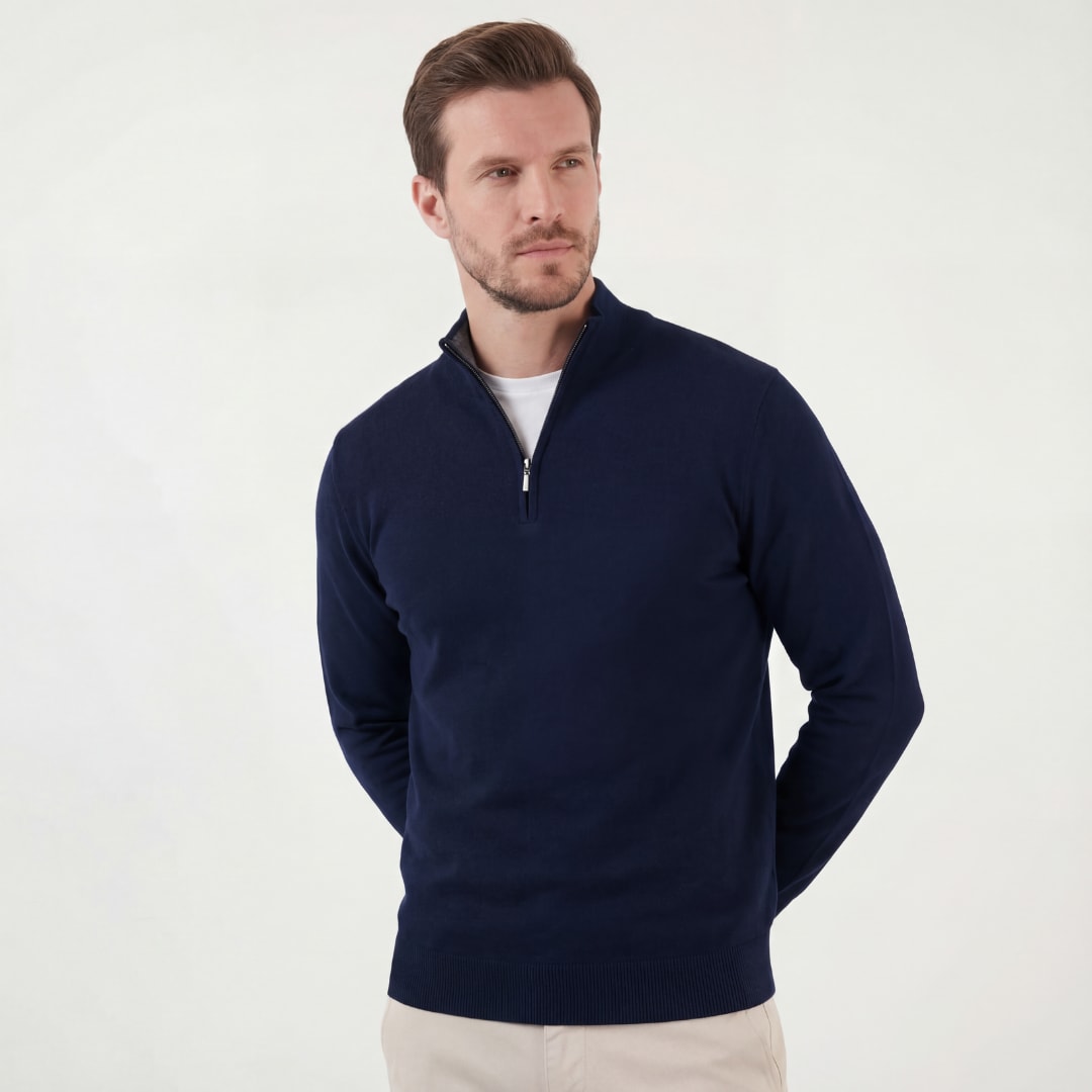 Quill Cotton Blend Half Zip Sweater